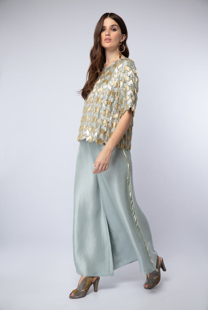Powder Blue Silk Top with Palazzo