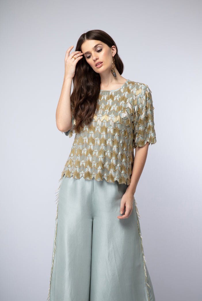 Powder Blue Silk Top with Palazzo