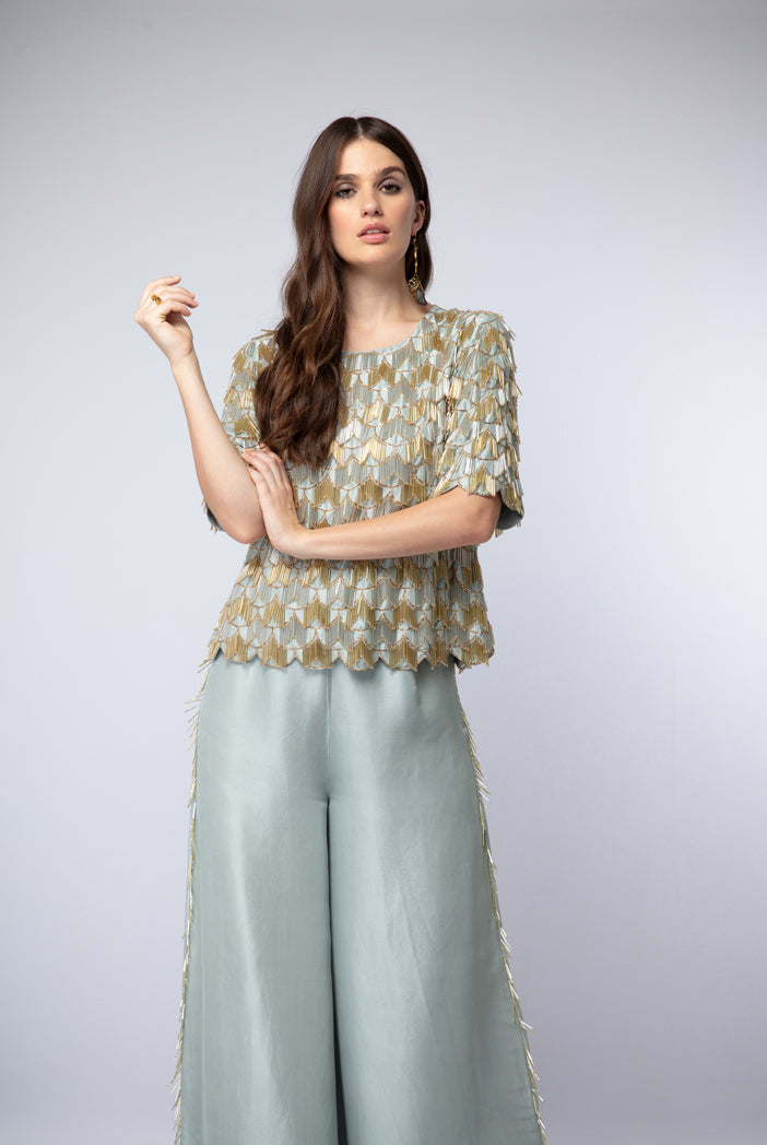 Powder Blue Silk Top with Palazzo