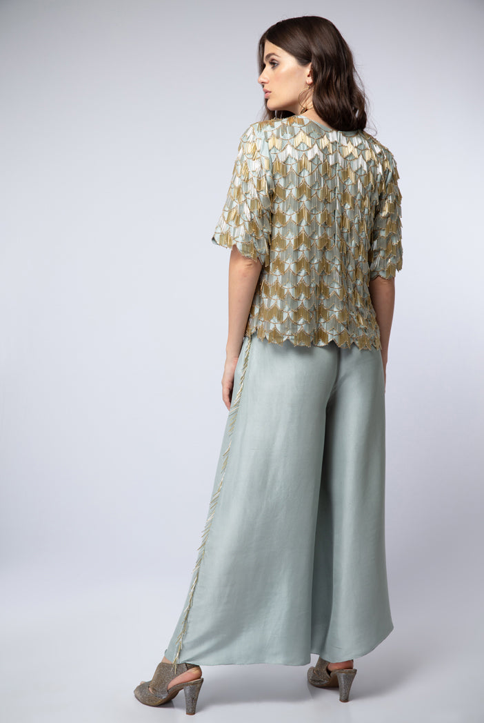 Powder Blue Silk Top with Palazzo