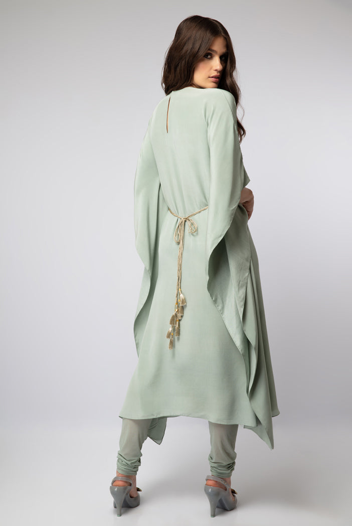 Powder Blue Crepe Kaftan Tunic with Soft Net Churidar
