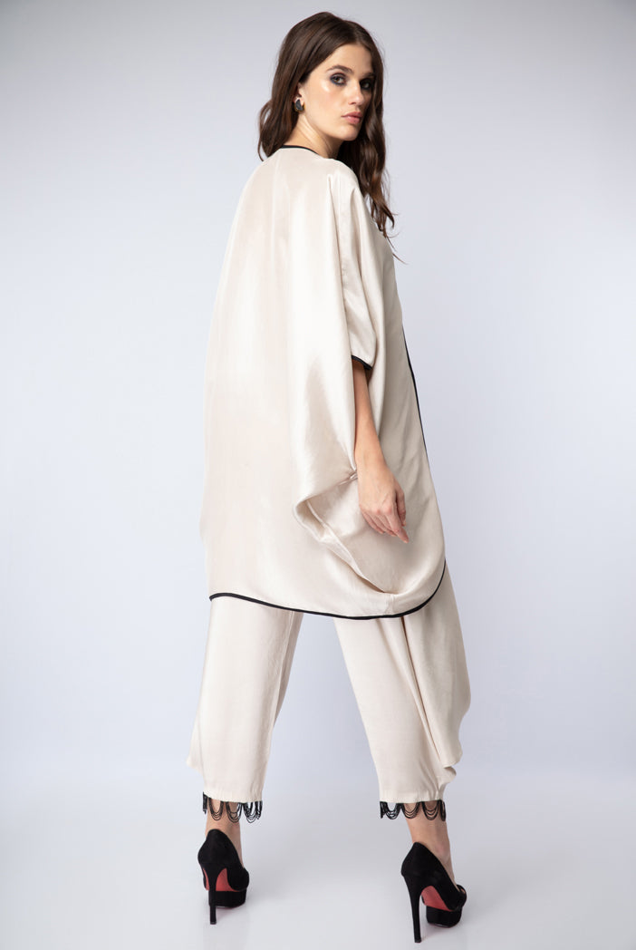 Stone Embroidered Kaftan with Cowl Calf-Length Pants