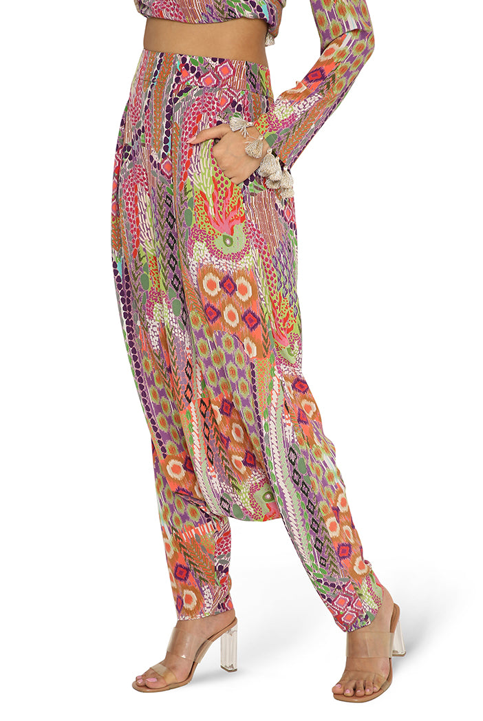 Maisha African Print Crepe High Low Top With Low Crotch Pants
