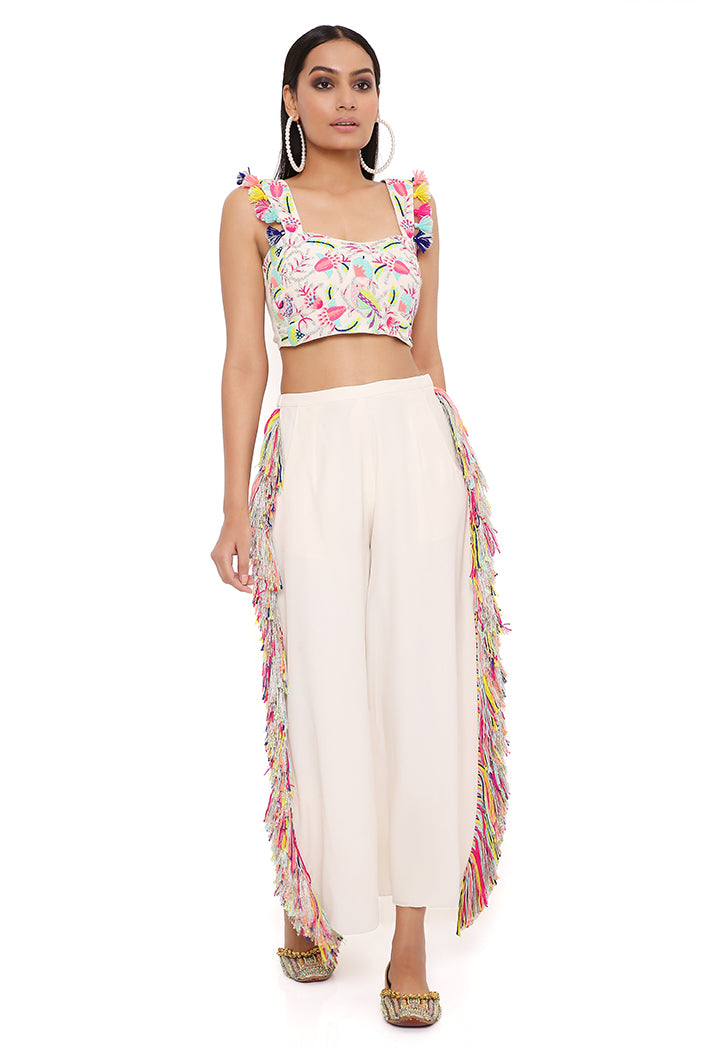 Rene Stone Georgette Embroidered Bustier With Cropped Culotte Pant