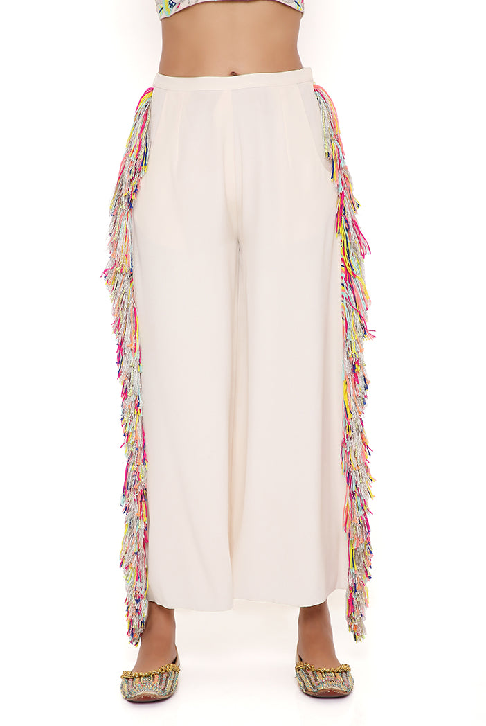 Rene Stone Georgette Embroidered Bustier With Cropped Culotte Pant
