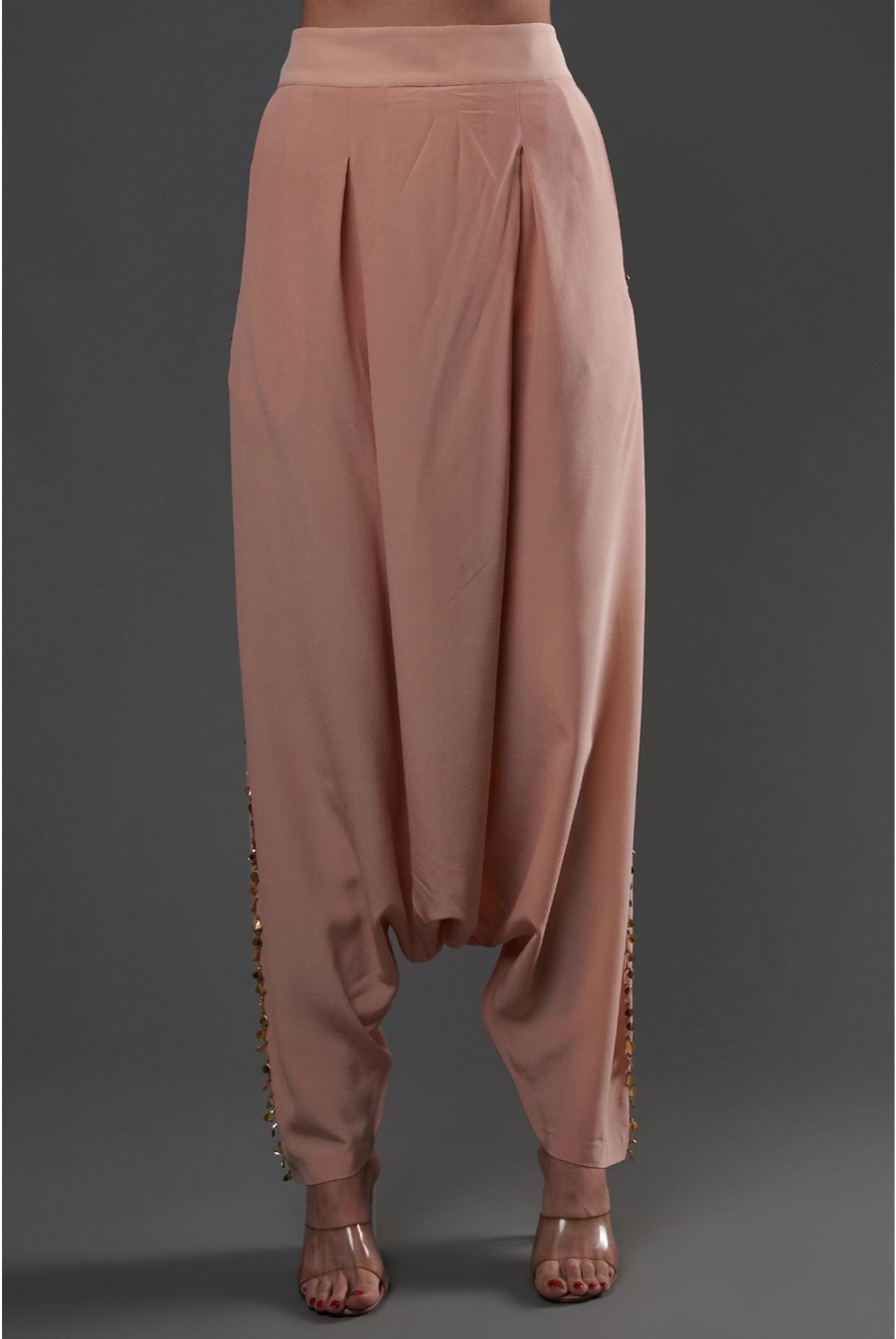 Rose Pink Embroidered Top With Lowcrotch Pant