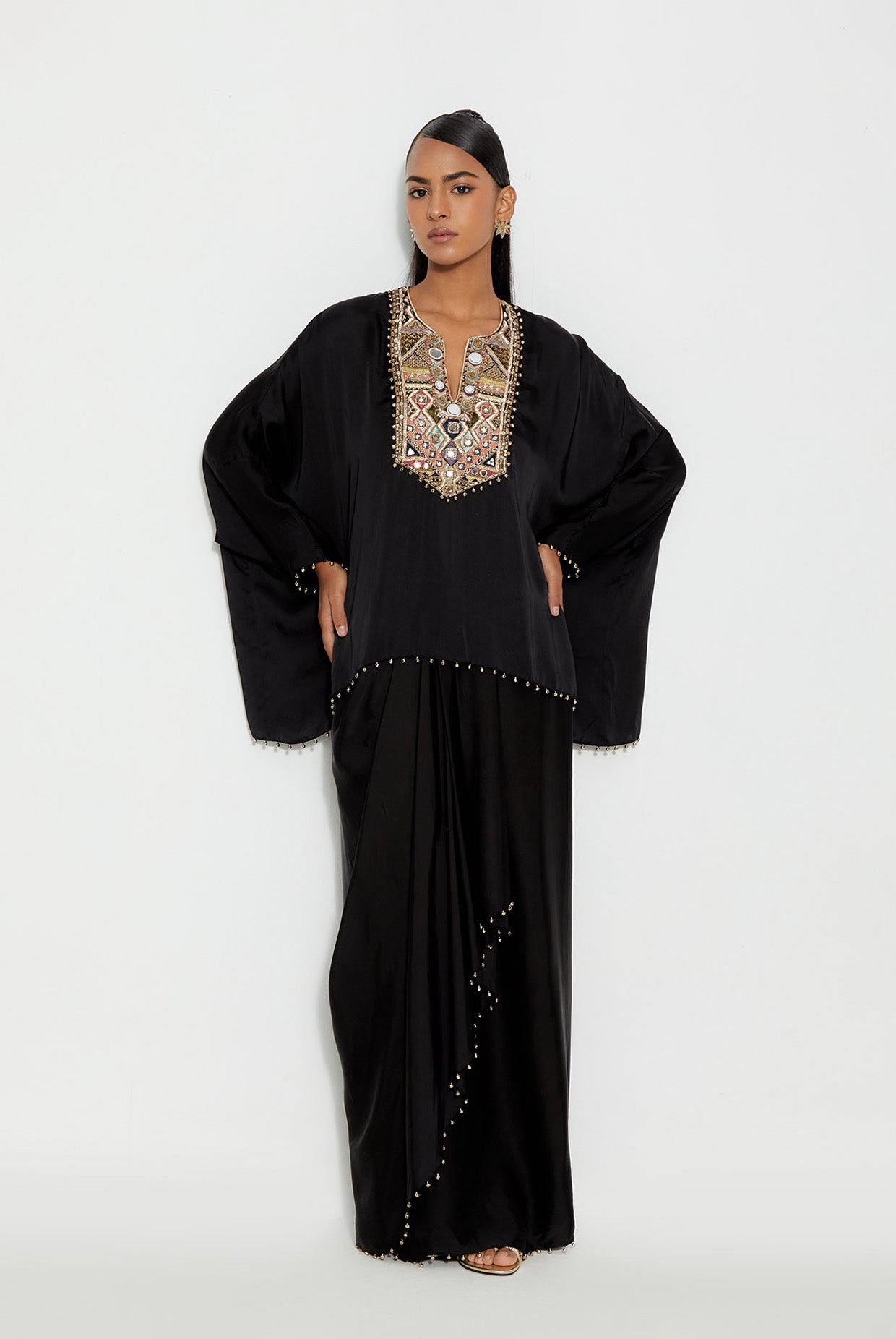 RISA BLACK EMBROIDERED TOP AND SKIRT