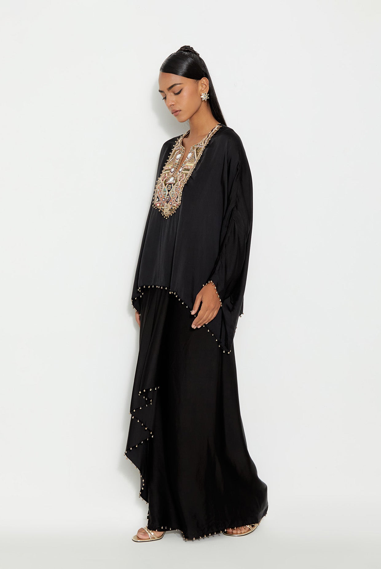 RISA BLACK EMBROIDERED TOP AND SKIRT