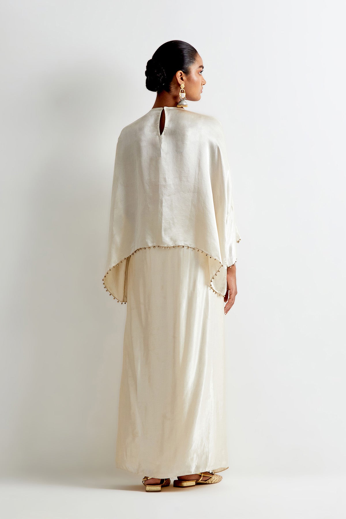 Stone Satin Embroidred Short Kaftan And Lungi Skirt