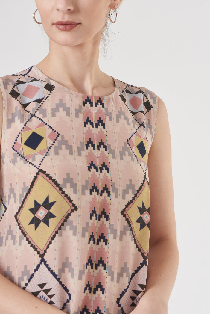 Blush Mosaic Diamond Small Print Crepe Handkerchief Tunic