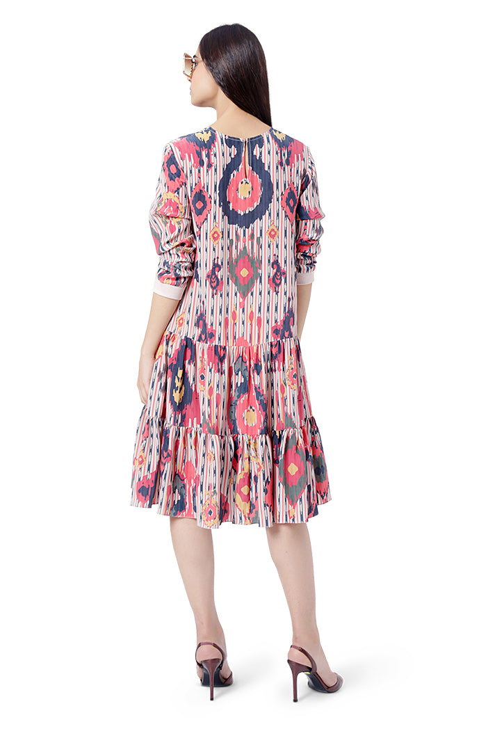 Red Colour Printed Crepe Frill Hem Tunic