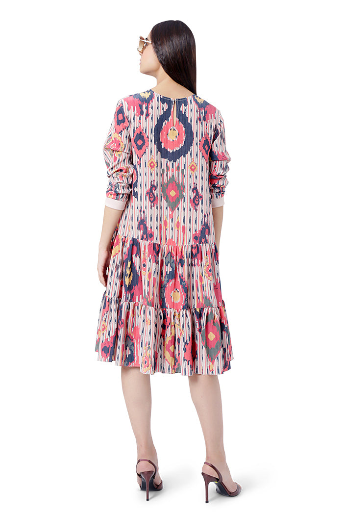 Red Colour Printed Crepe Frill Hem Tunic