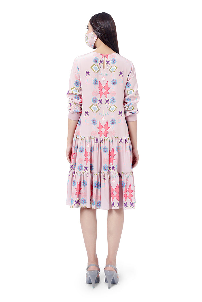 Pink Colour Printed Crepe Frill Hem Tunic