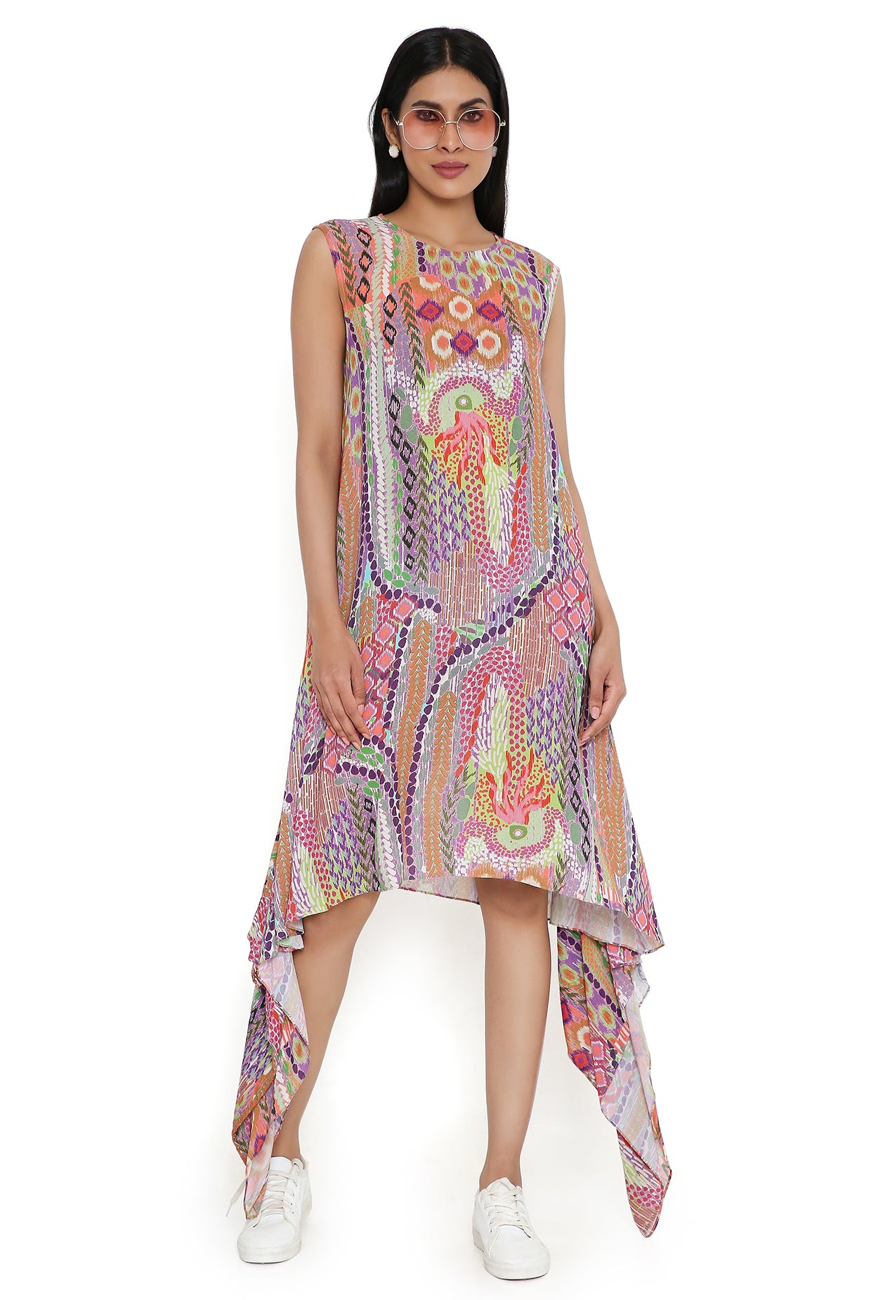Multicolor African Print Cotton Wrinkle Side Tale Tunic