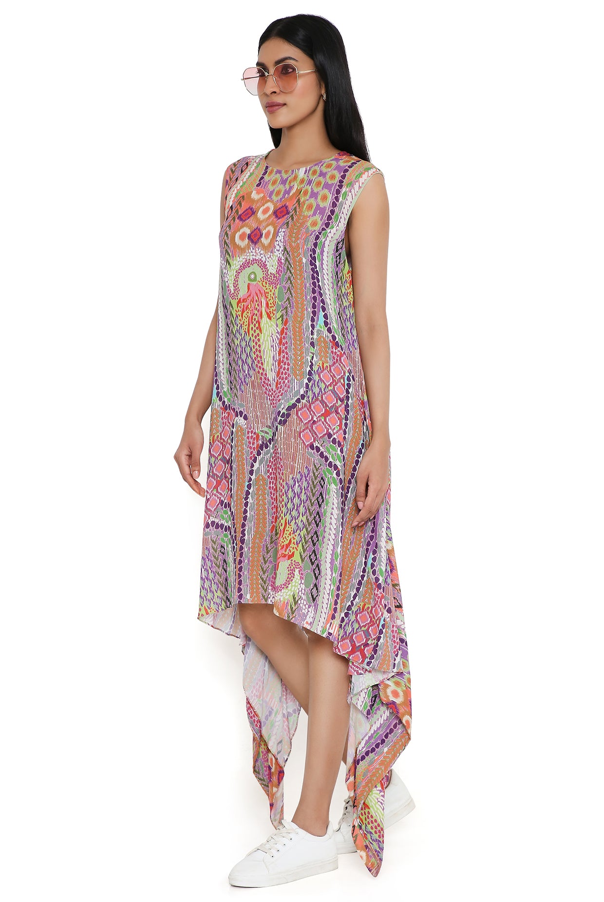 Multicolor African Print Cotton Wrinkle Side Tale Tunic