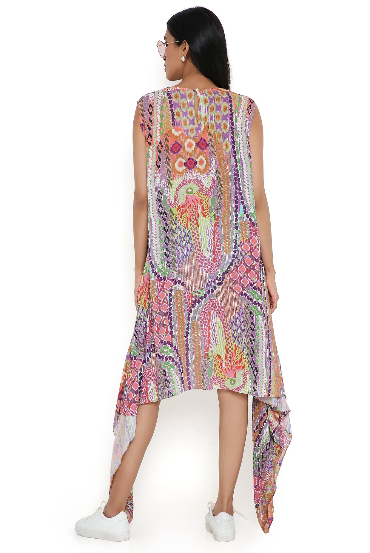 Multicolor African Print Cotton Wrinkle Side Tale Tunic