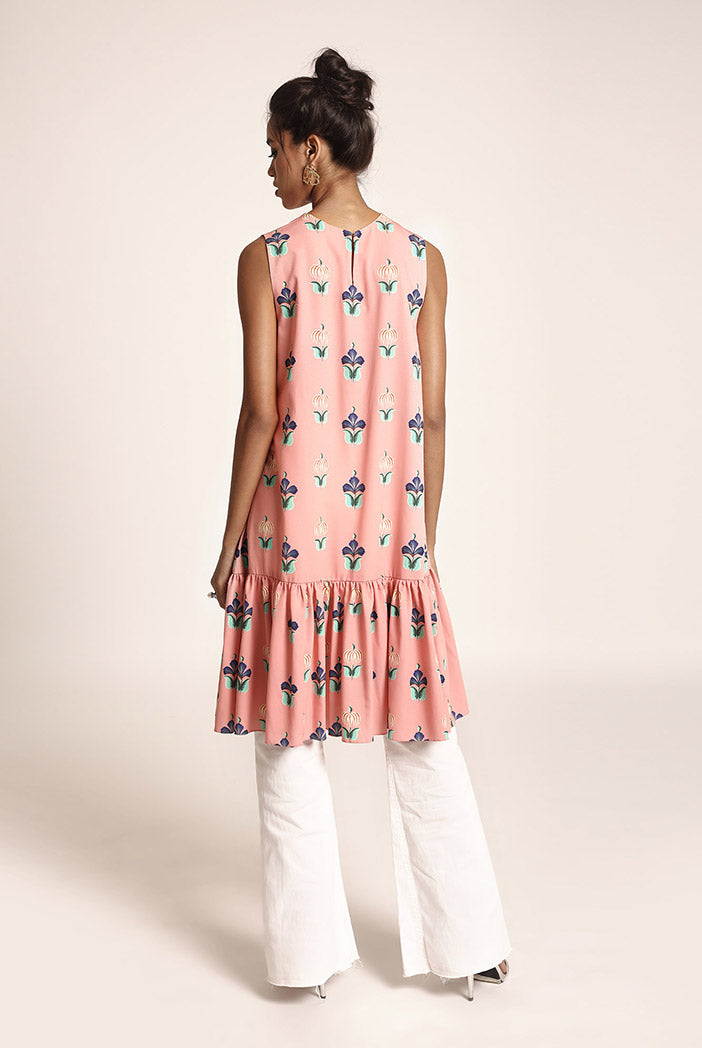 Coral Pinted Art Crepe Tunic