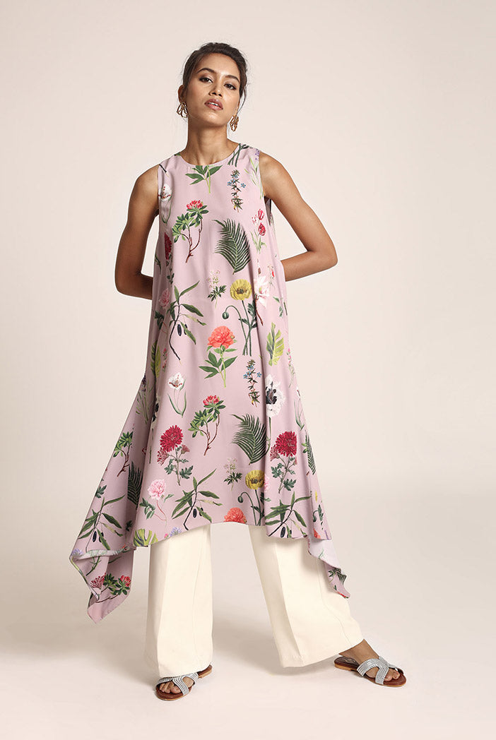 Lilac Printed Art Crepe Tunic