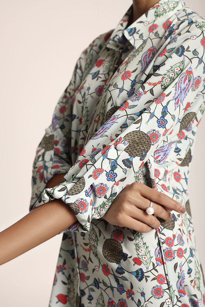 Blue Printed Art Crepe Shirt Dress