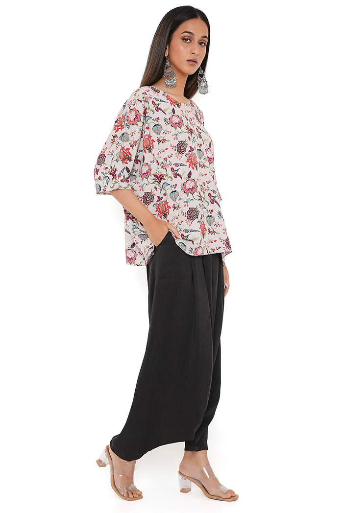 Khaki Chidiya Print Art Crepe Short Maya Tunic