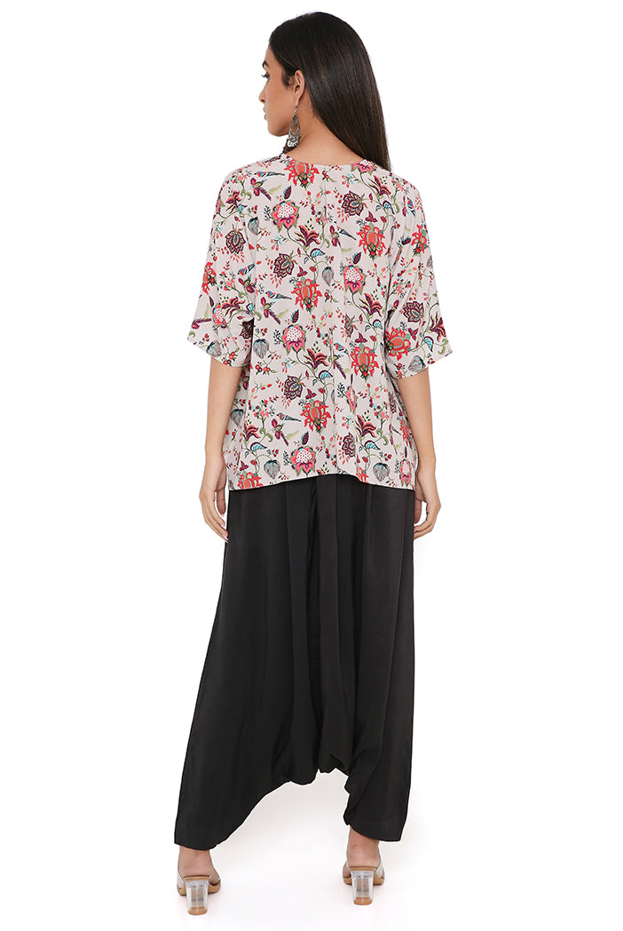 Khaki Chidiya Print Art Crepe Short Maya Tunic