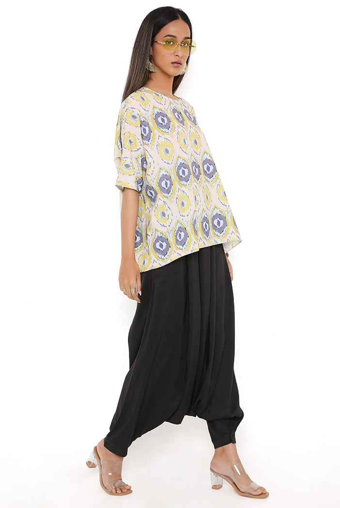 Yellow Ikat Eye Print Art Crepe Short Maya Tunic