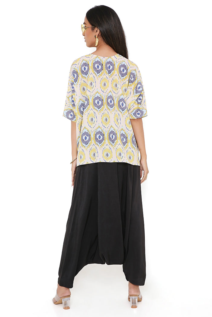 Yellow Ikat Eye Print Art Crepe Short Maya Tunic