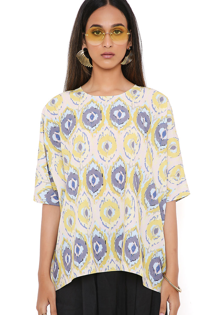 Yellow Ikat Eye Print Art Crepe Short Maya Tunic
