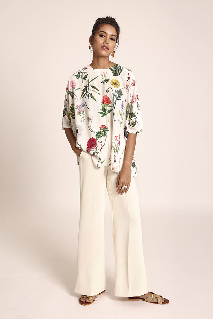Ivory Printed Art Crepe Tunic