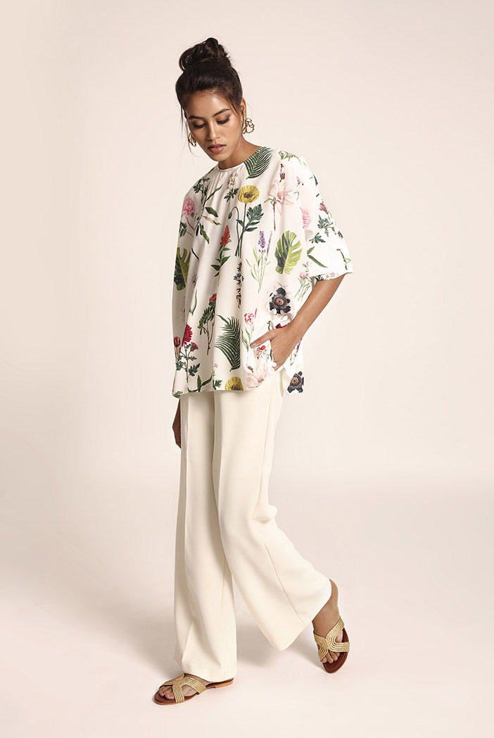 Ivory Printed Art Crepe Tunic