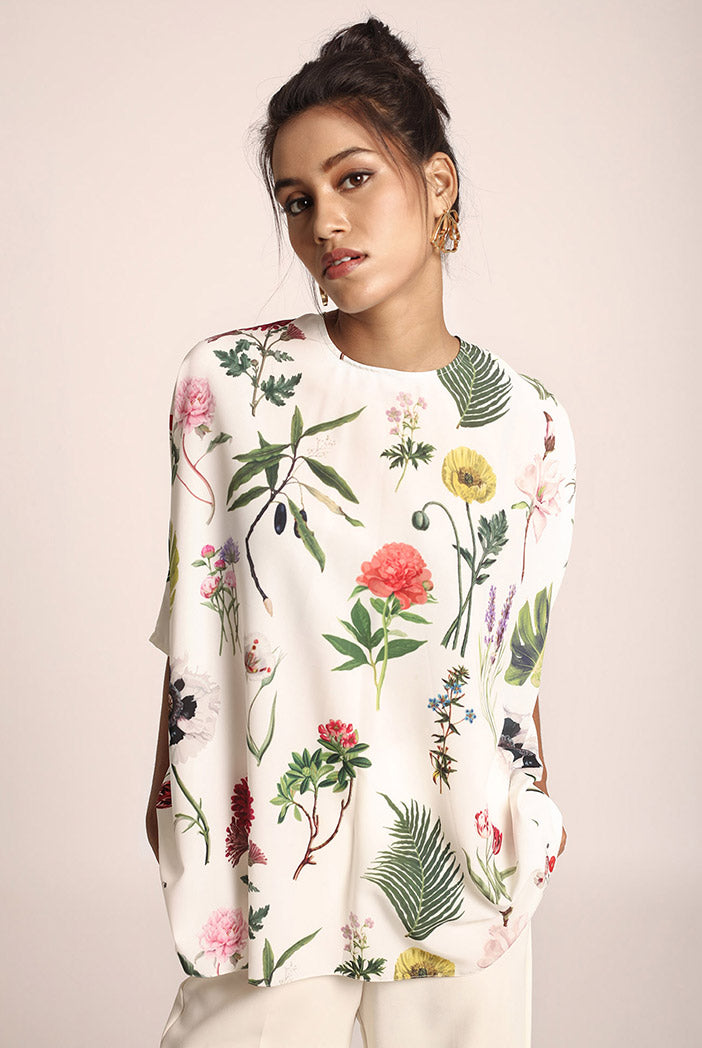 Ivory Printed Art Crepe Tunic