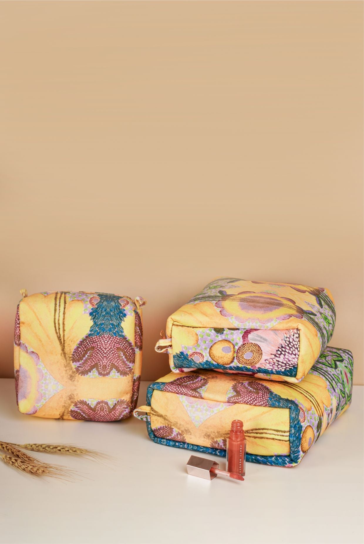 Yellow Enchanted Print Canvas Small, Medium And Large Vanity Kit Set