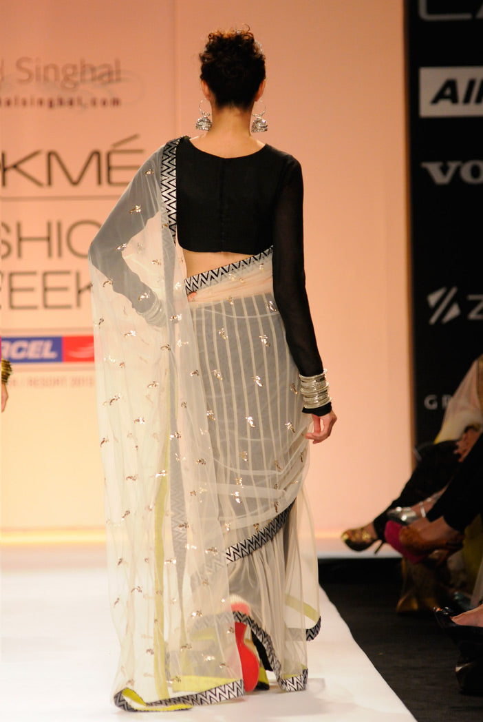 Aaima Ecra Tulle Saree with Black Silkmul Choli