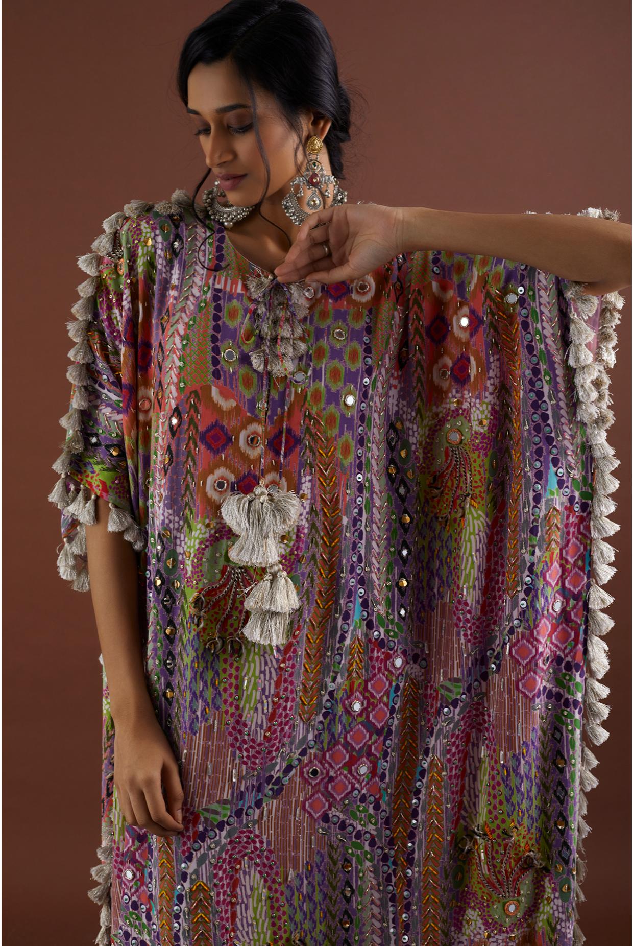 African Print Crepe Embroidered Kaftan