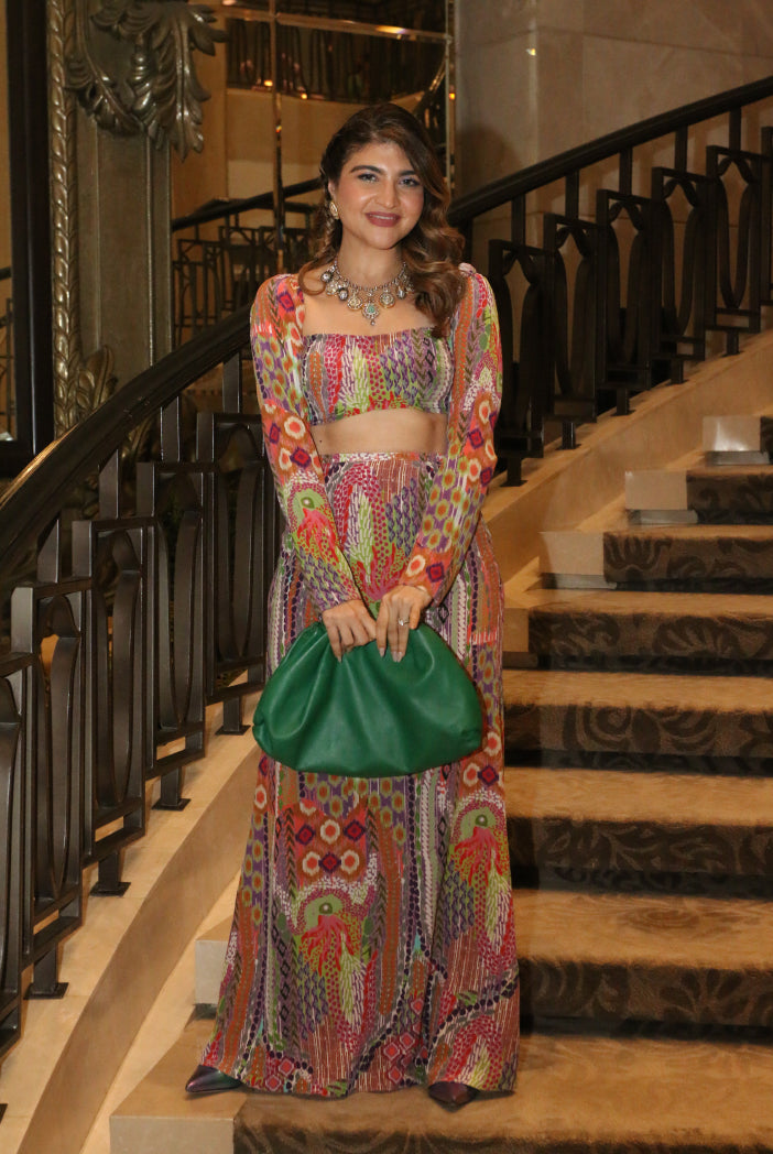 African Print Crepe Top With Skirt