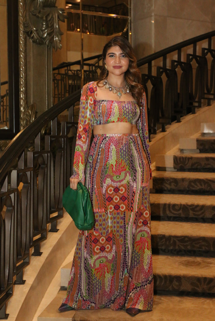 African Print Crepe Top With Skirt