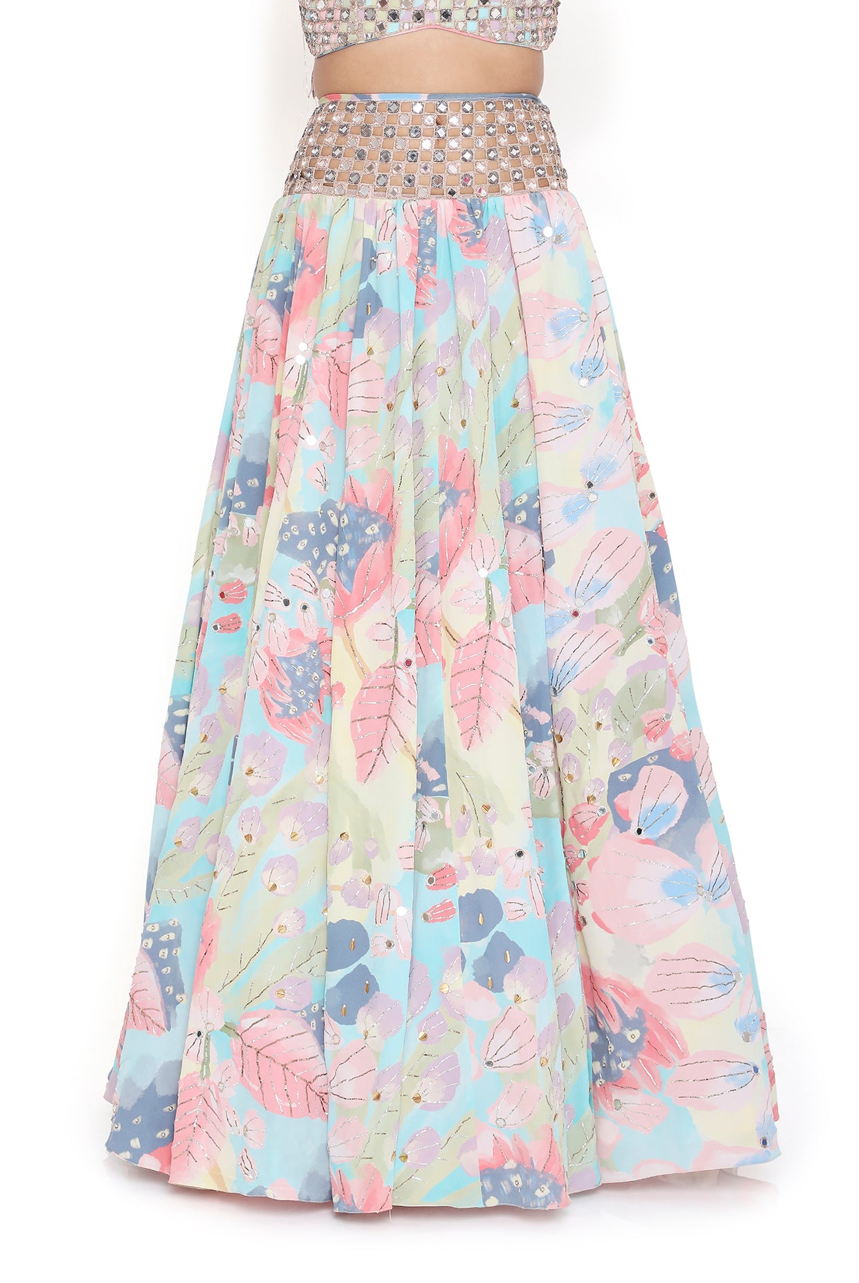 Amalfi Euphoria Print Embroidered Tie Up Back Choli And Lehenga