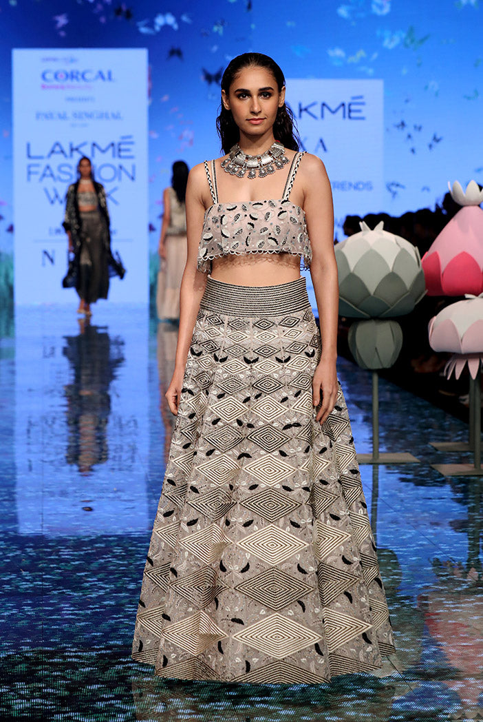 Anahita Dusky Rose Organza Embroidered Choli and Lehenga