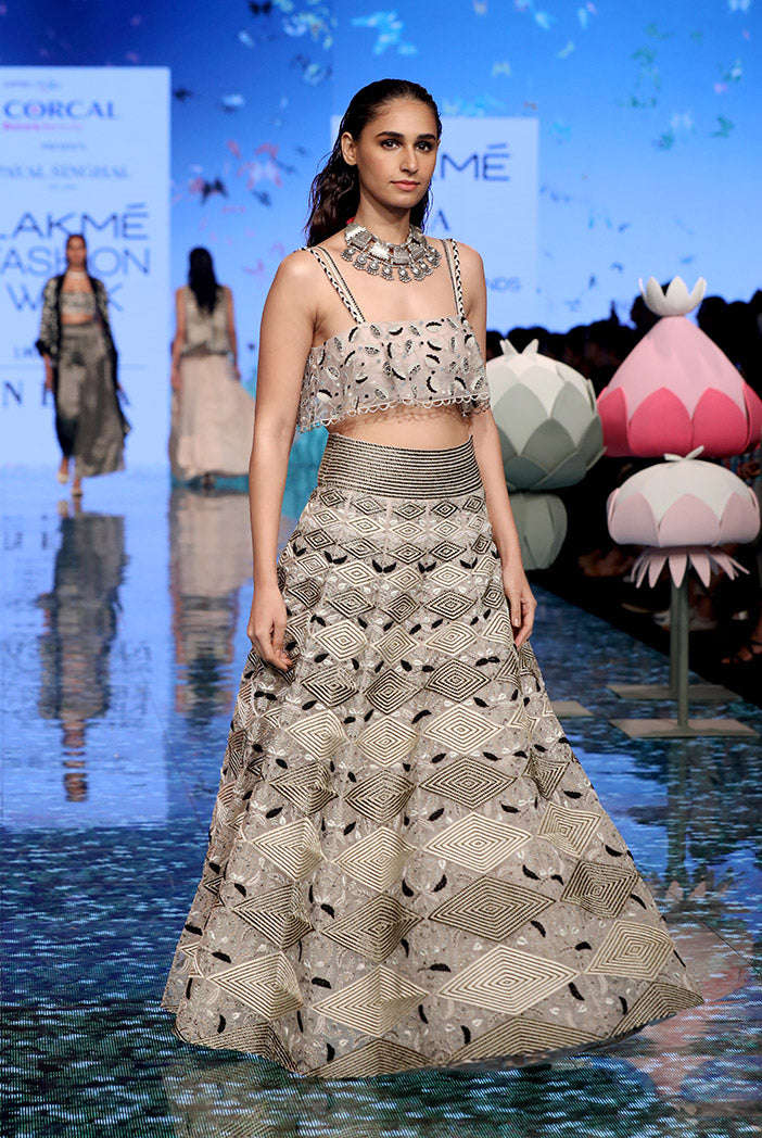 Anahita Dusky Rose Organza Embroidered Choli and Lehenga
