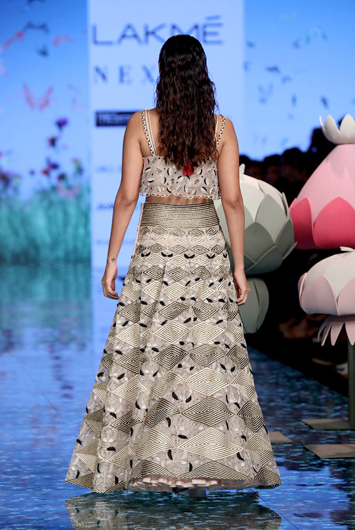 Anahita Dusky Rose Organza Embroidered Choli and Lehenga