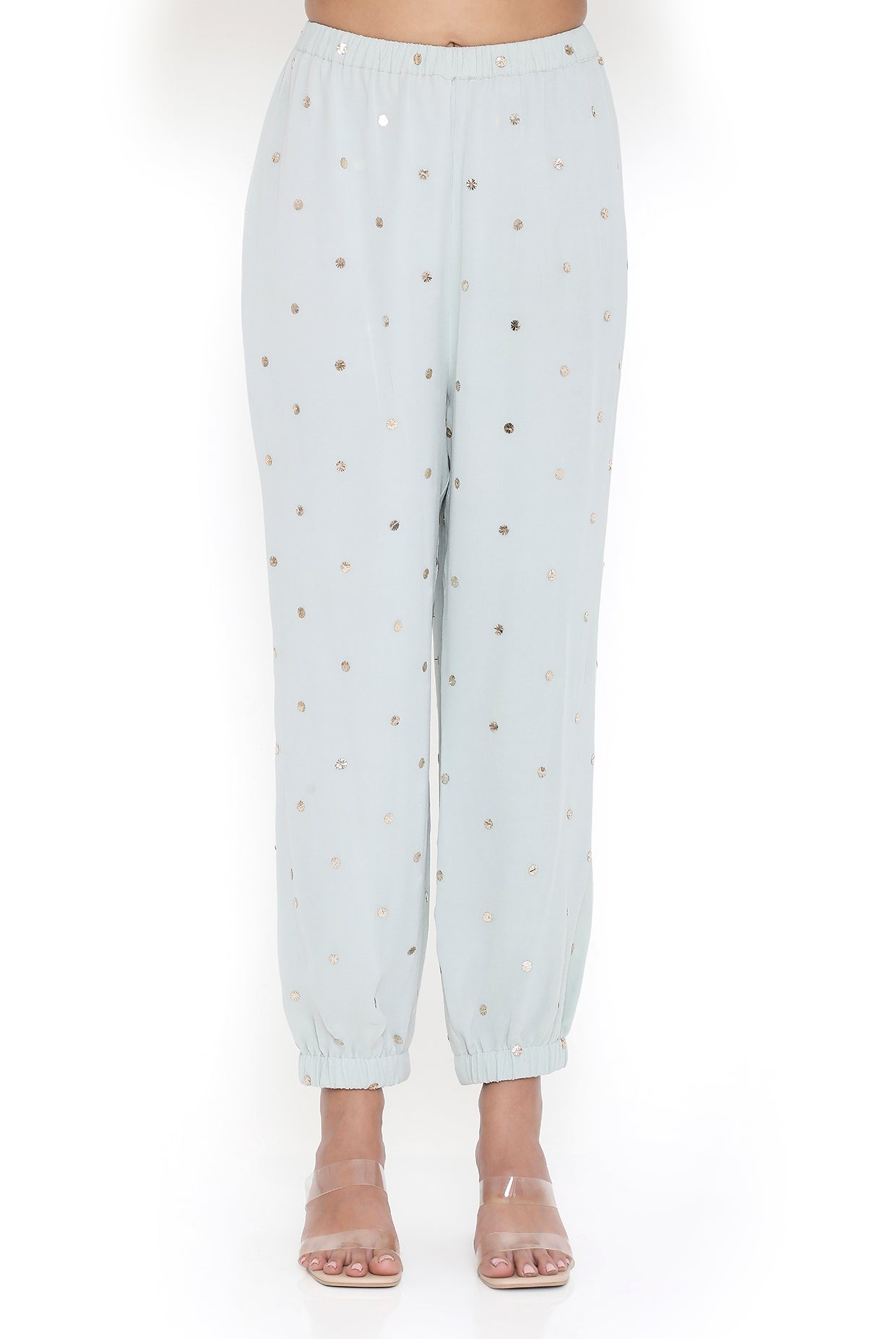 Aria Sea Foam Embroidered High Low Kaftan With Jogger Pant