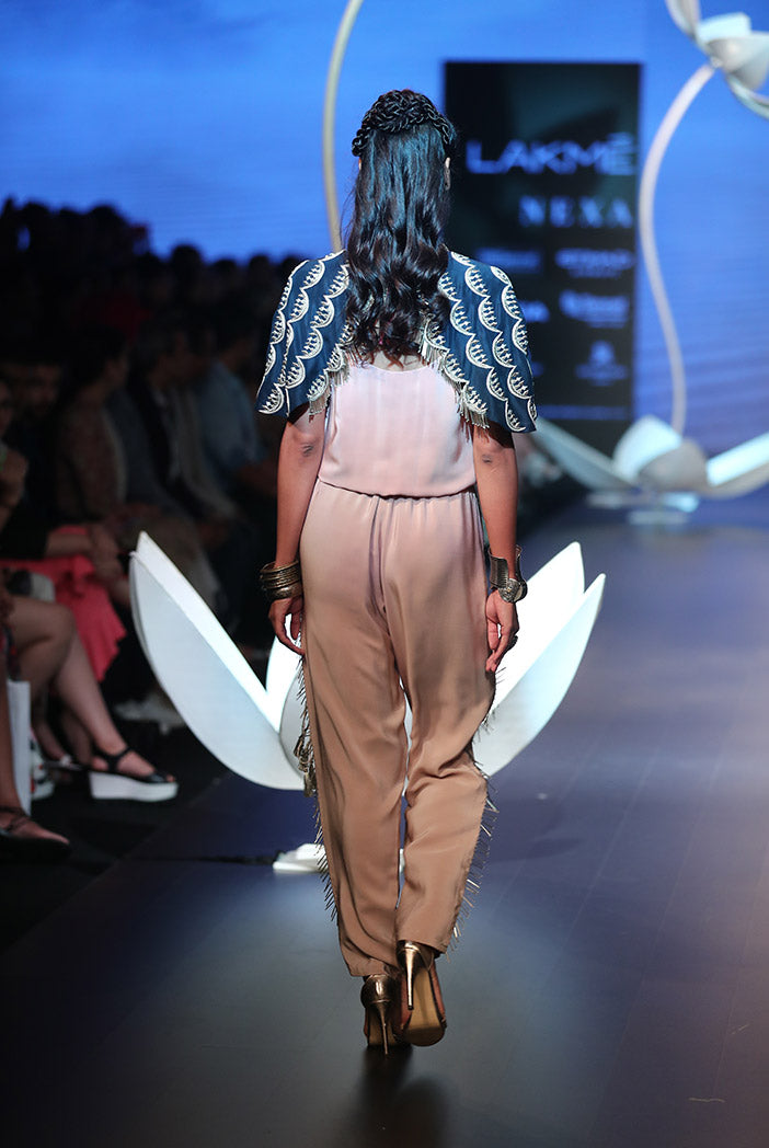 Arka Navy Silk Cape with Rose Pink Crepe Jumpsuit