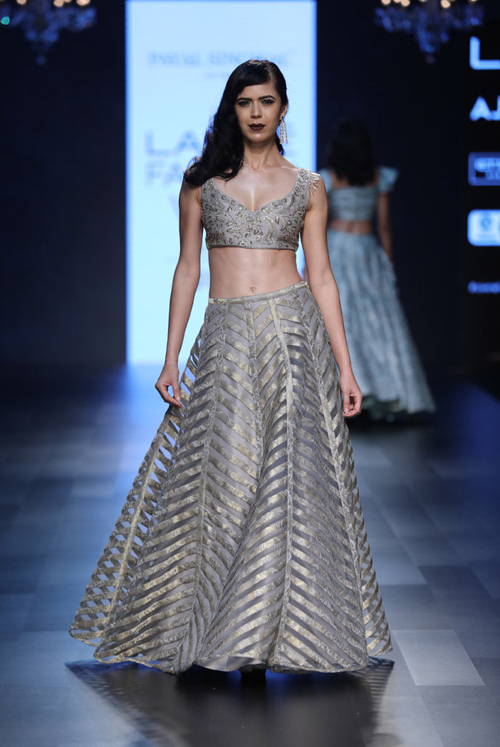 Ava Grey Silk Choli with Net and Brocade Lehenga