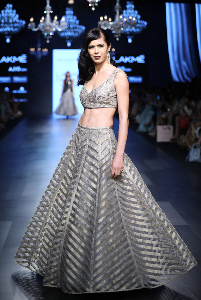 Ava Grey Silk Choli with Net and Brocade Lehenga