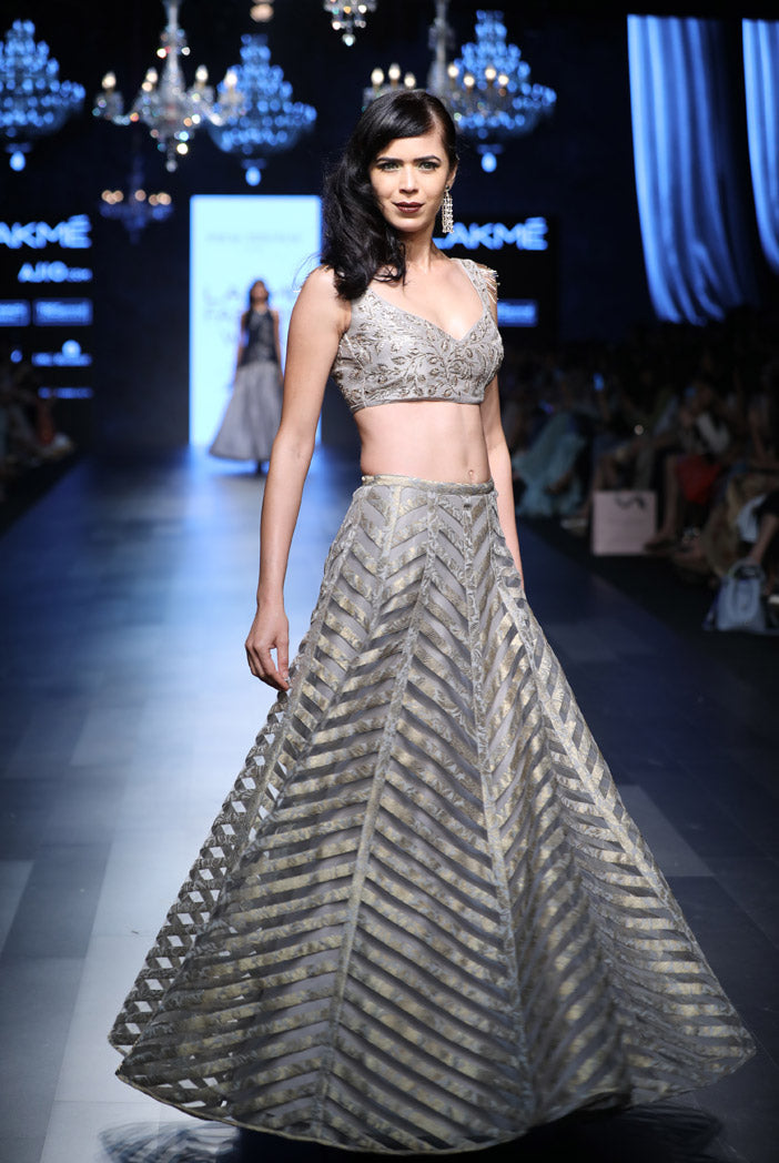 Ava Grey Silk Choli with Net and Brocade Lehenga