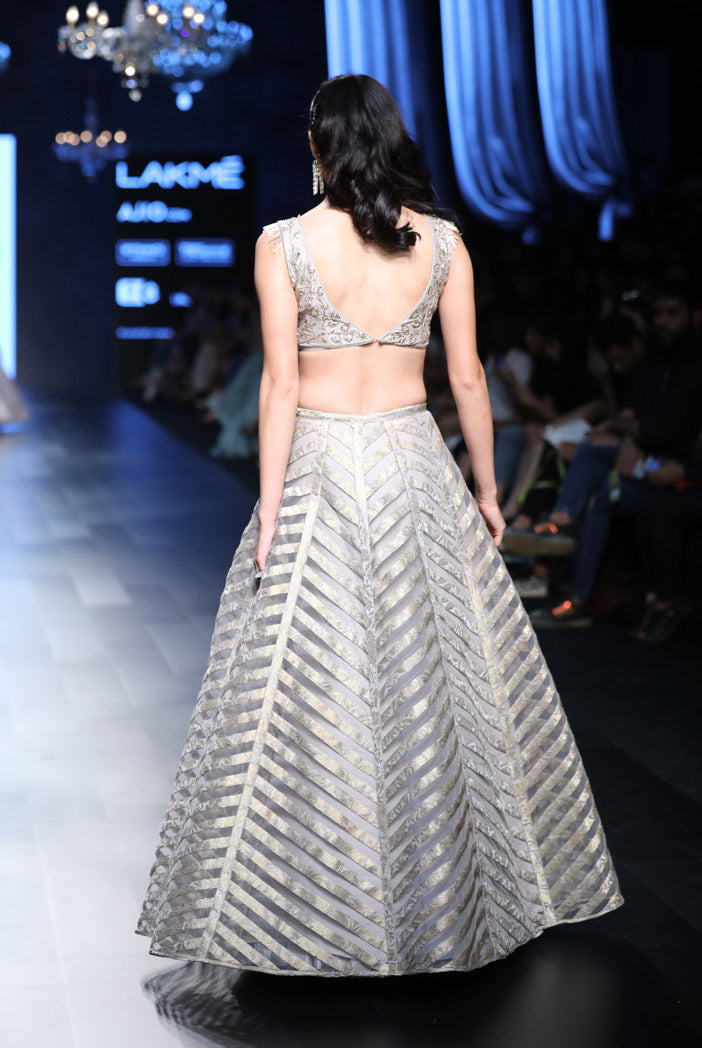 Ava Grey Silk Choli with Net and Brocade Lehenga