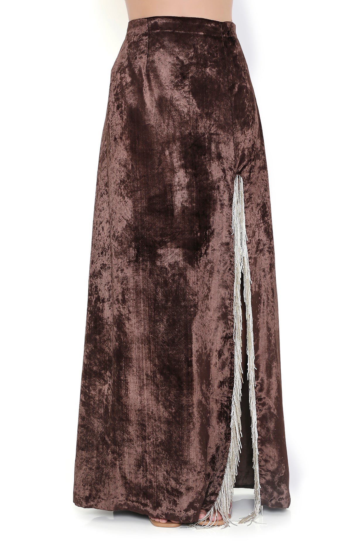 Azura Brown Embroidered Choli And Skirt With Slit