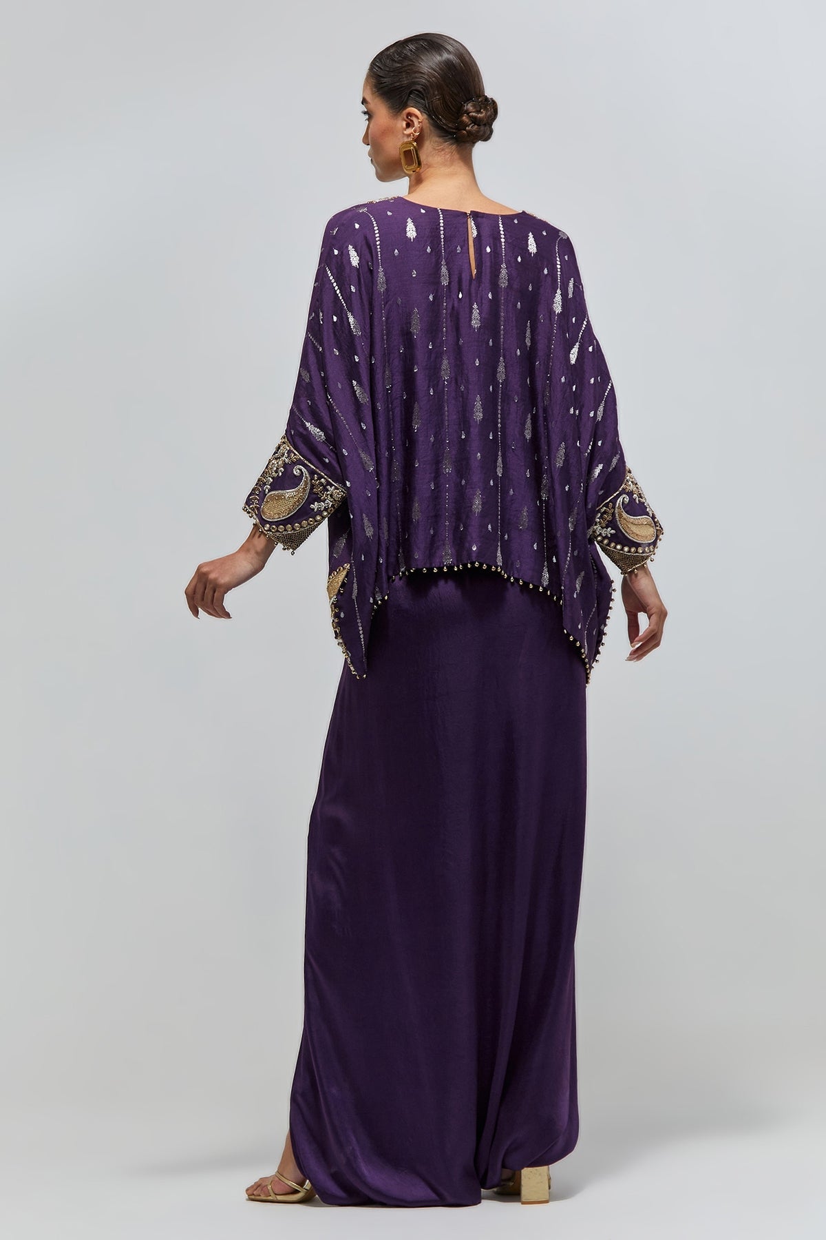 Zaya Purple Chiniya Silk Embroidered Top And Dhoti Skirt