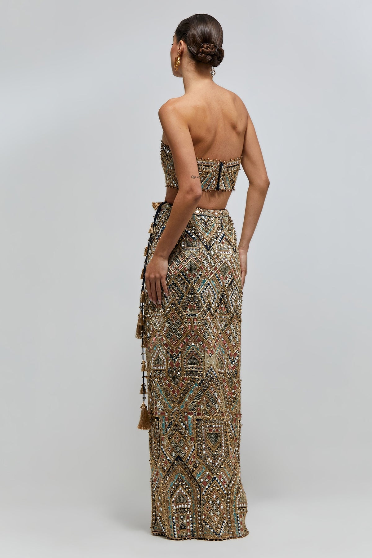Shahira Navy Blue Georgette Embroidered Bustier And Straight Skirt