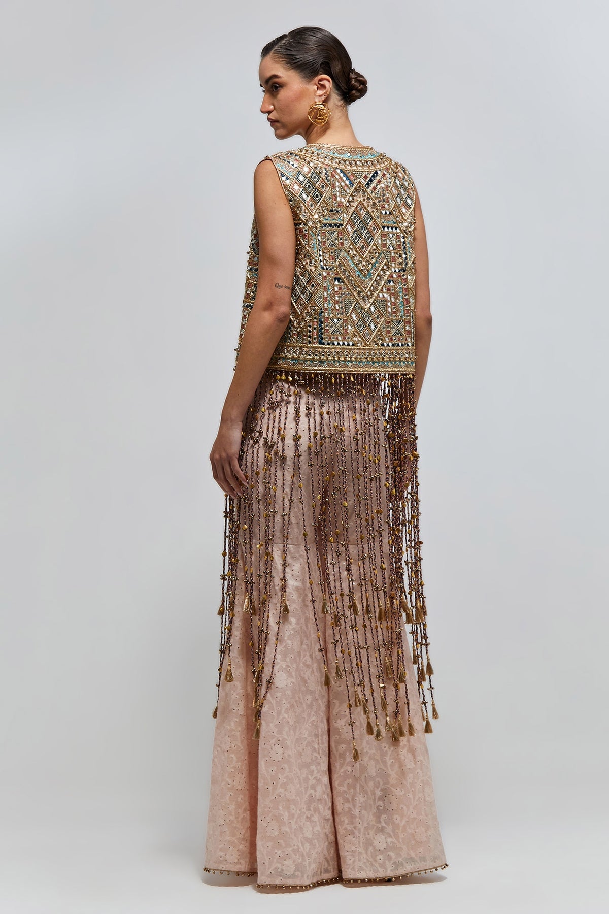 Raha Blush Pink Georgette Embroidered Jacket With Bustier And Katarwa Sharara